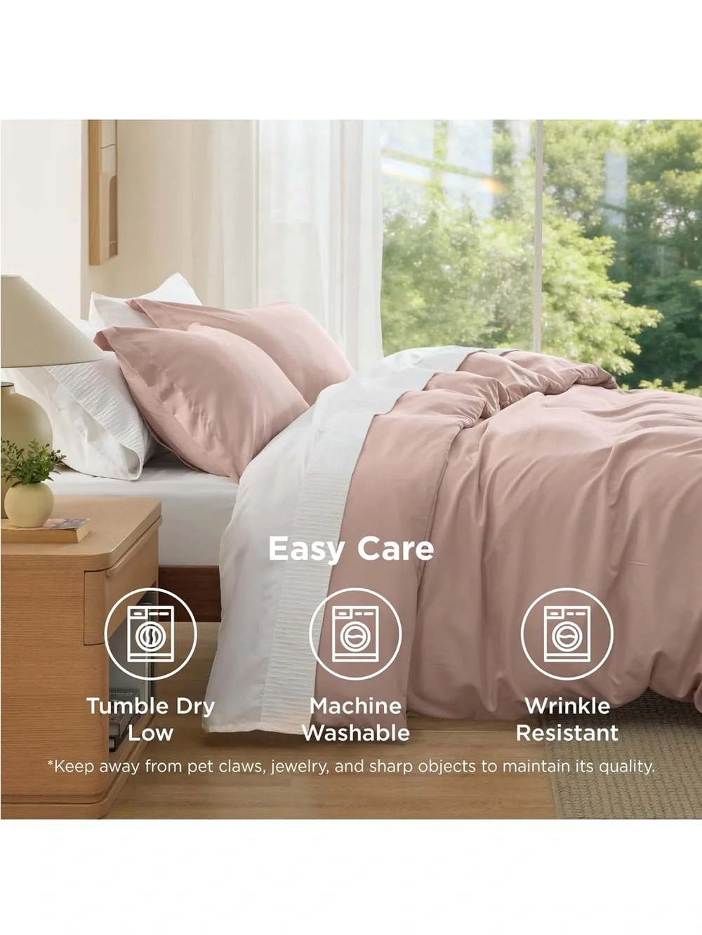 NEW Bedsure Duvet Cover Queen Size, 3Pcs Double Brushed Bedding Set, Dusty Rose